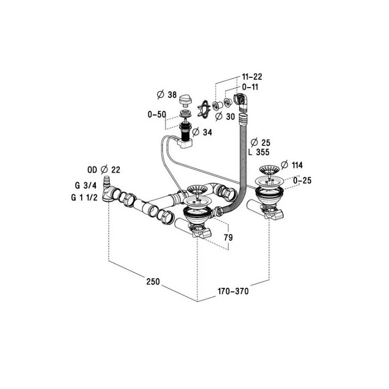 Nicoll Bonde d'évier Nicoll 204115 D114 automatique double commande blanc Kobleo