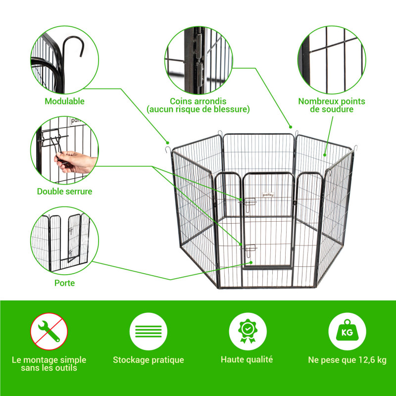 Enclos en métal Gardeo80x100x6 pour chiens, chiots, chatons et rongeurs