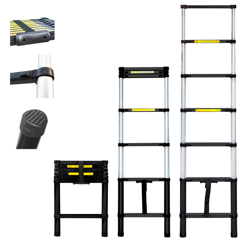 Hoström Echelle telescopique 2m TELESCOO7, Garantie 5 ans, Hostrom Kobleo