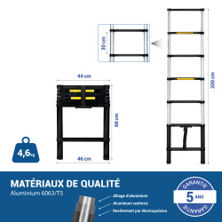 Hoström Echelle telescopique 2m TELESCOO7, Garantie 5 ans, Hostrom Kobleo