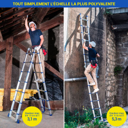 Échelle télescopique Stempakt 4,4m, hauteur travail max 5,3m Hostrom