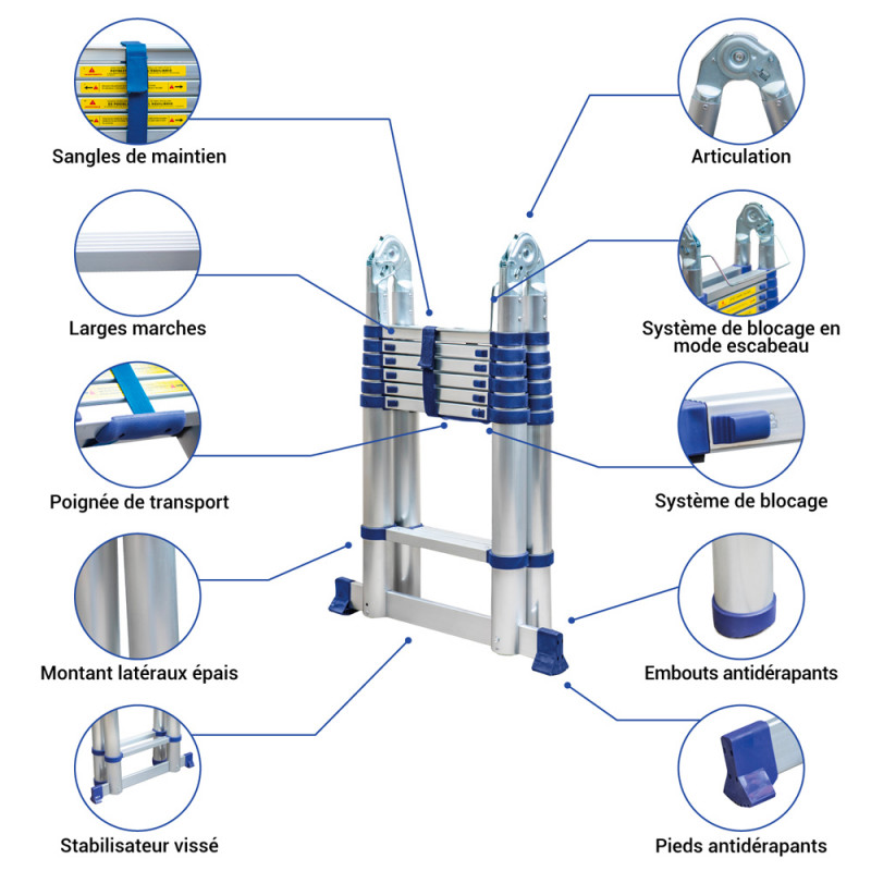 Échelle télescopique Stempakt 4,4m, hauteur travail max 5,3m Hostrom