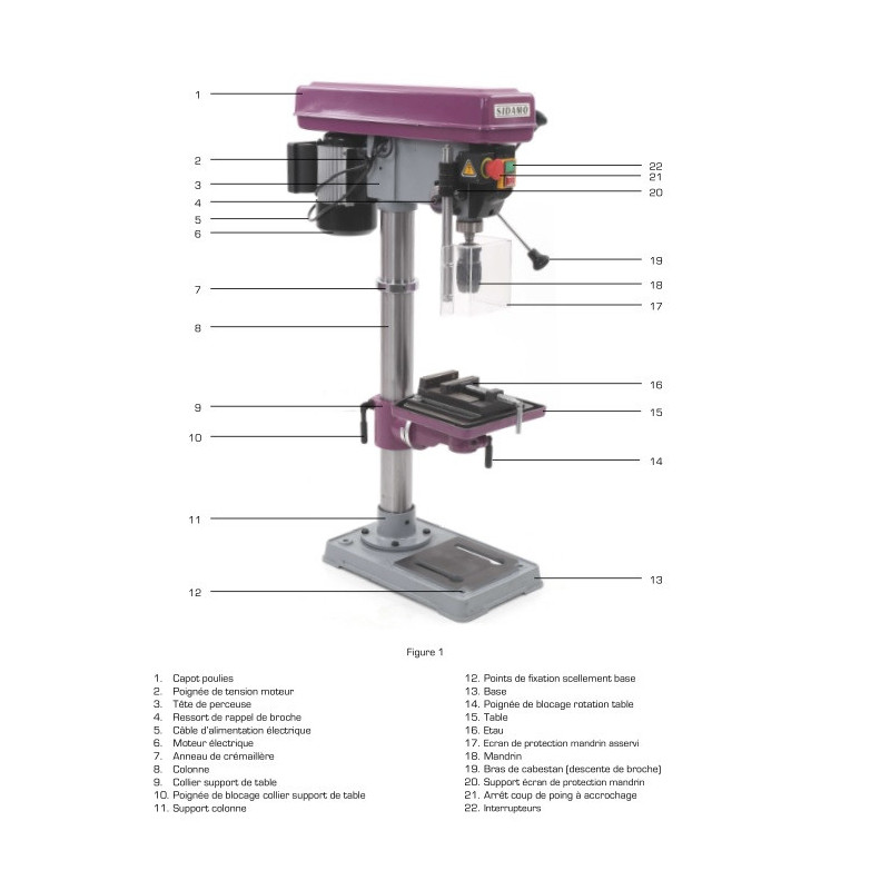 Sidamo Perceuse d'établi STAR 20 PE 0.6kW capacité 20mm avec étau Sidamo Kobleo