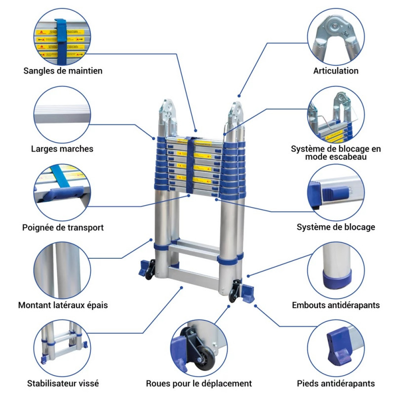 Hoström Échelle télescopique Stempakt 6,2m, hauteur travail max 7,1m Hostrom Kobleo