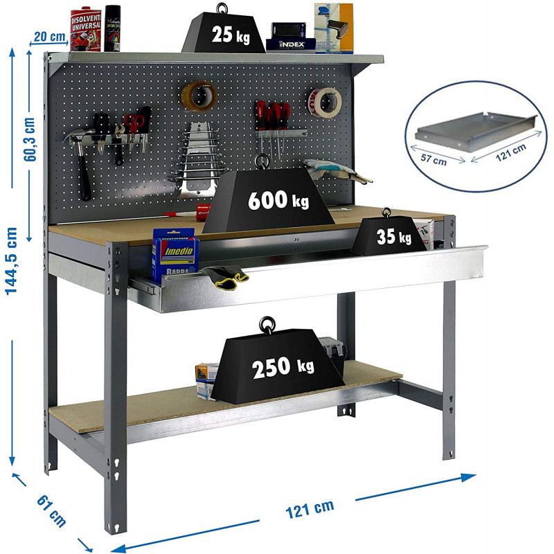 Simon Rack Etabli Simonwork BT3 BOX 1200 gris/bois 1440x1200x600mm SimonRack Kobleo