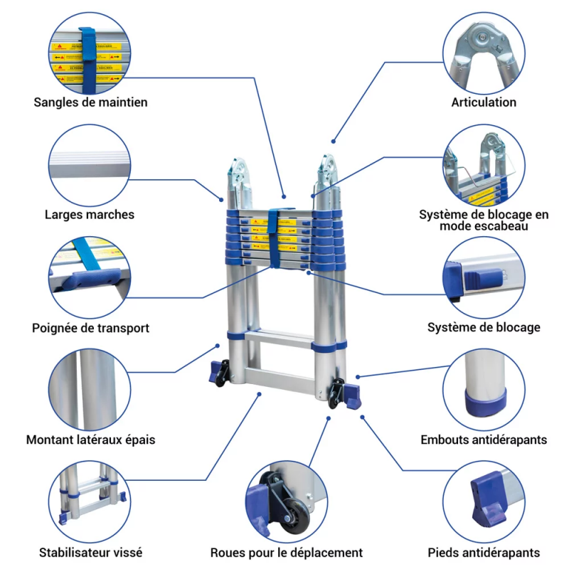 Hoström Échelle télescopique Stempakt 5m, hauteur travail max 5,9m Hostrom Kobleo