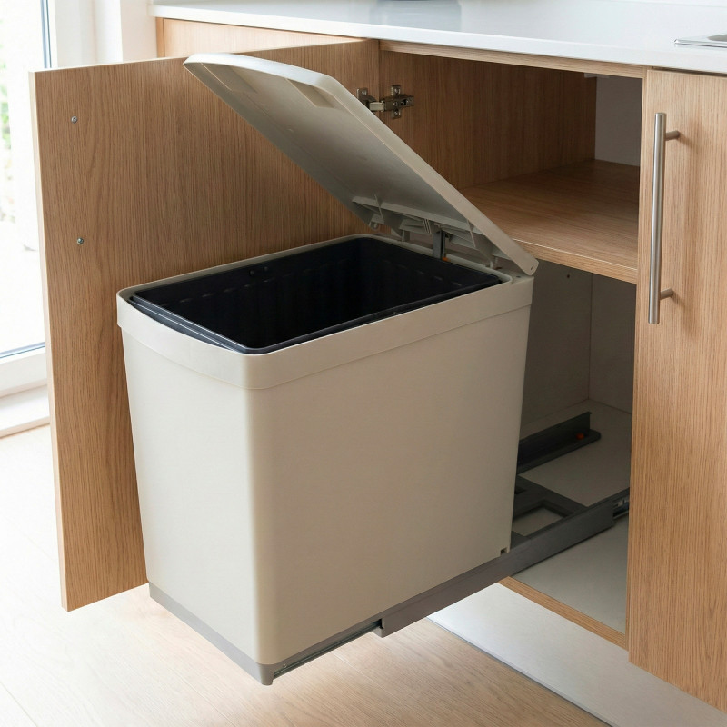 Emuca Poubelle de recyclage 16L plastique gris couvercle automatique Emuca Kobleo