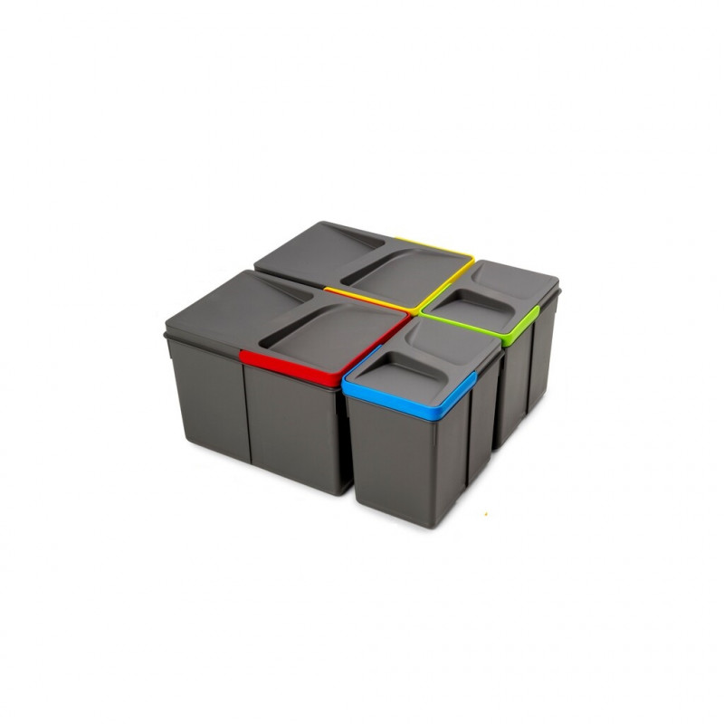 Emuca Kit bac de tri sélectif pour tiroirs de cuisine Emuca Recycle 2x12L et 2x6L plastique gris anthracite Kobleo