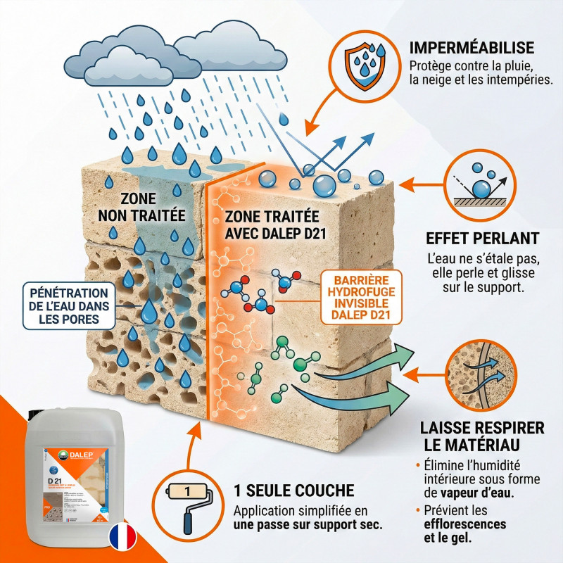 Dalep Hydrofuge Dalep D21 prêt à l'emploi 20L spécial matériaux poreux Kobleo