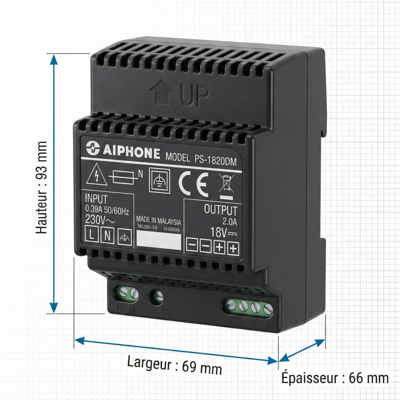 Aiphone Alimentation Aiphone PS1820DM 230 Vac / 18 Vcc - 2 A Kobleo