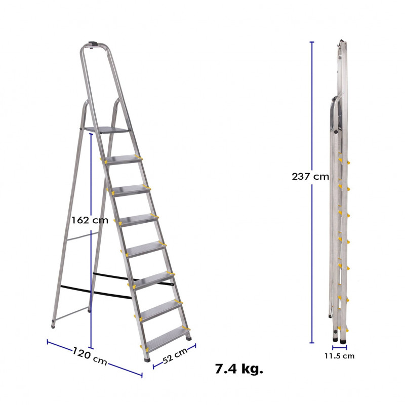 Hoström Escabeau 8 marches DURA alu pliable hauteur plateforme 162cm Hostrom Kobleo
