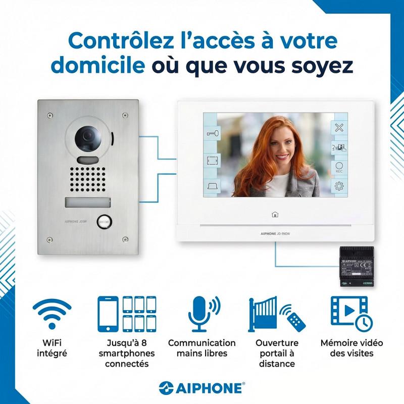 Aiphone Kit interphone vidéo connecté Aiphone JOS1FW platine écran 7" Wifi Kobleo