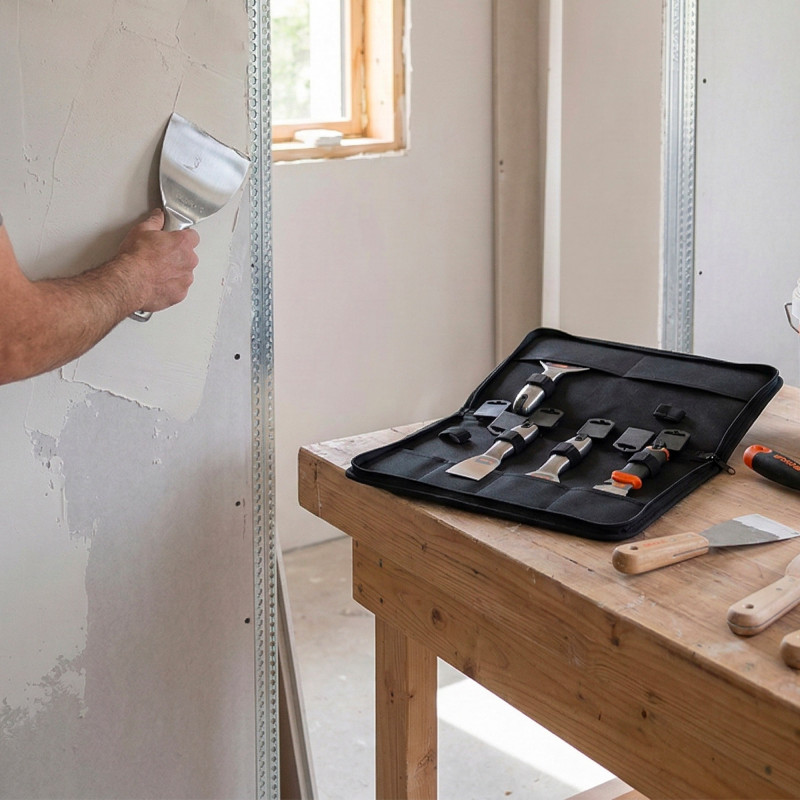 Edma Lot de 6 couteaux à enduire premium Edma 610161 avec sacoche Kobleo