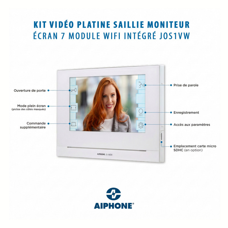 Aiphone Kit Vidéo platine saillie moniteur écran 7 module Wifi intégré JOS1VW Kobleo