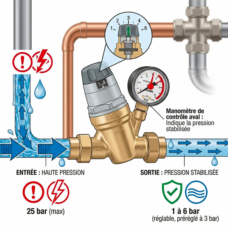 Thermador Réducteur de pression Thermador R53520 3/4" avec manomètre Kobleo