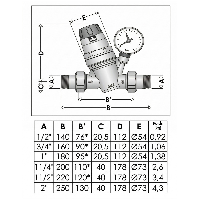 Thermador Réducteur de pression Thermador R53520 3/4" avec manomètre Kobleo