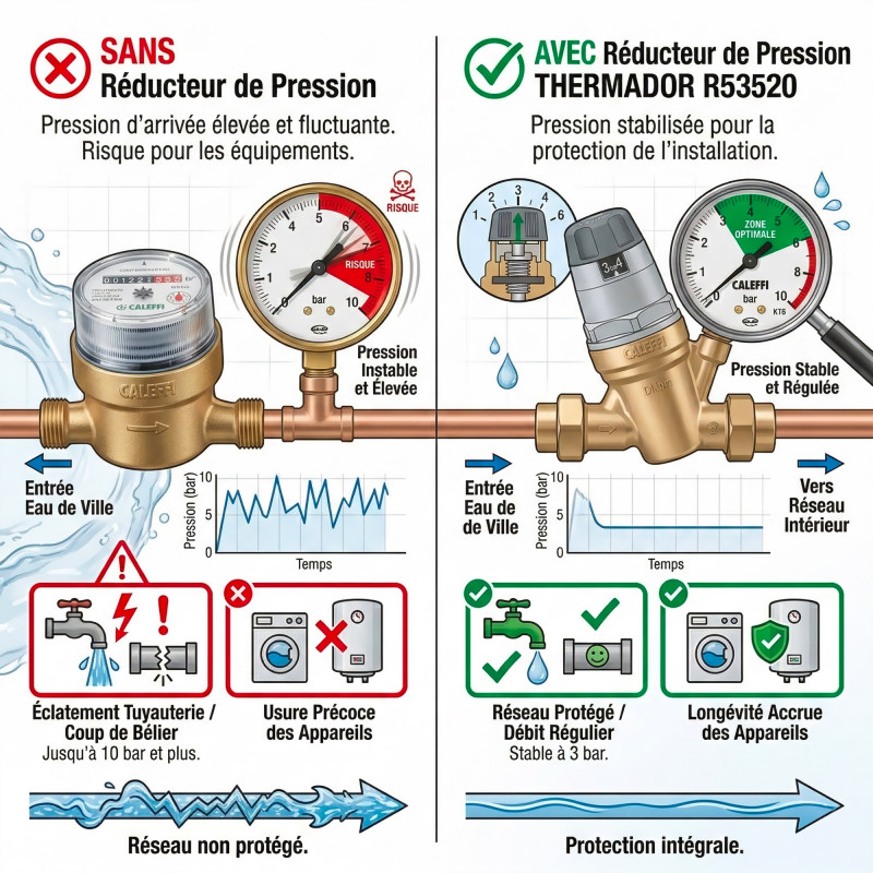 Thermador Réducteur de pression Thermador R53520 3/4" avec manomètre Kobleo