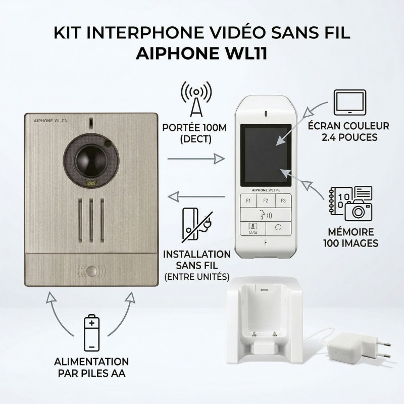 Aiphone Carillon sans fil WL11 vidéo couleur avec mémoire d'images Aiphone Kobleo