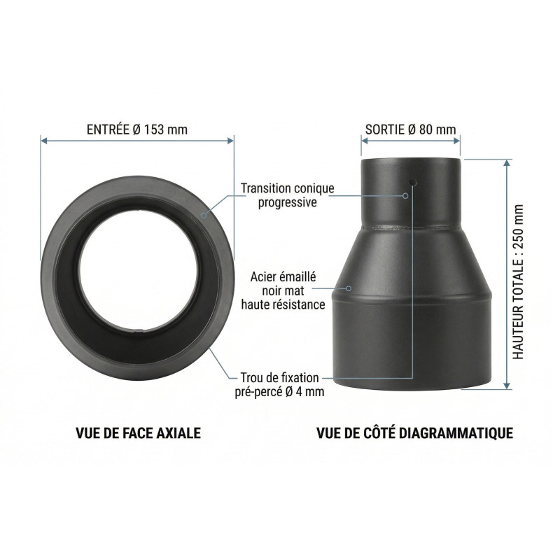 TEN Réduction TEN 345560 noir mat D153x80mm pour pellets Kobleo