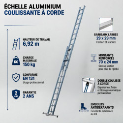 Escalux Echelle Aluminium semi-pro coulissante corde 2x13 Haut travail 692 m E Kobleo