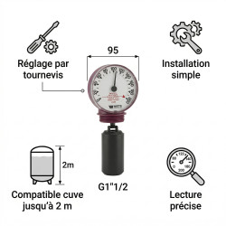 WATTS Jauge mécanique Watts 22L0103102 Meca-M 200 V verticale 95mm Kobleo