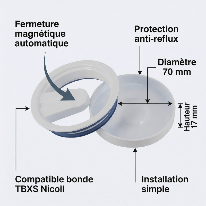 Nicoll Kit clapet et contre-clapet magnétique Nicoll D70mm pour bonde TBXS Kobleo
