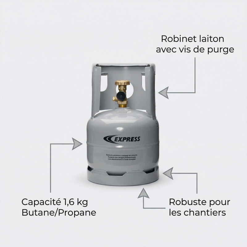Guilbert Express Bouteille de gaz de chantier remplissable 1,6 Kg Kobleo
