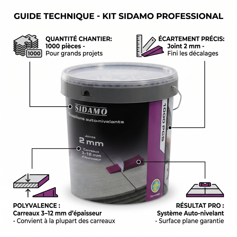 Sidamo Seau 1000 croisillons 11255303 auto-nivelant 0-12mm 2mm Sidamo Kobleo