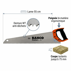 Bahco Scie 55 cm à denture WT pour découper des matériaux isolants PC-22-INS Kobleo