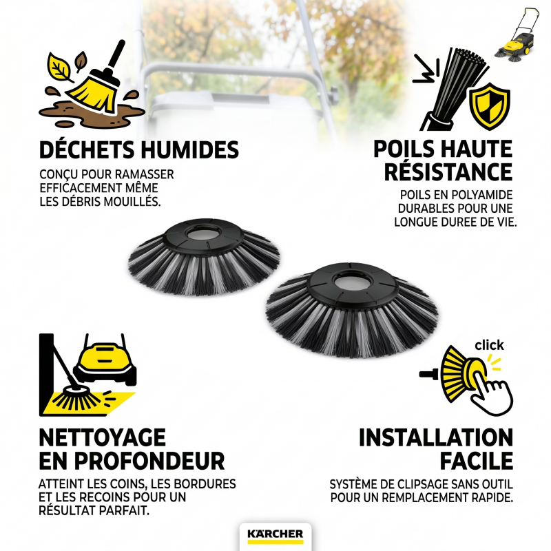 Karcher Brosses latérales Karcher météo humide pour balayeuse S4 noir Kobleo