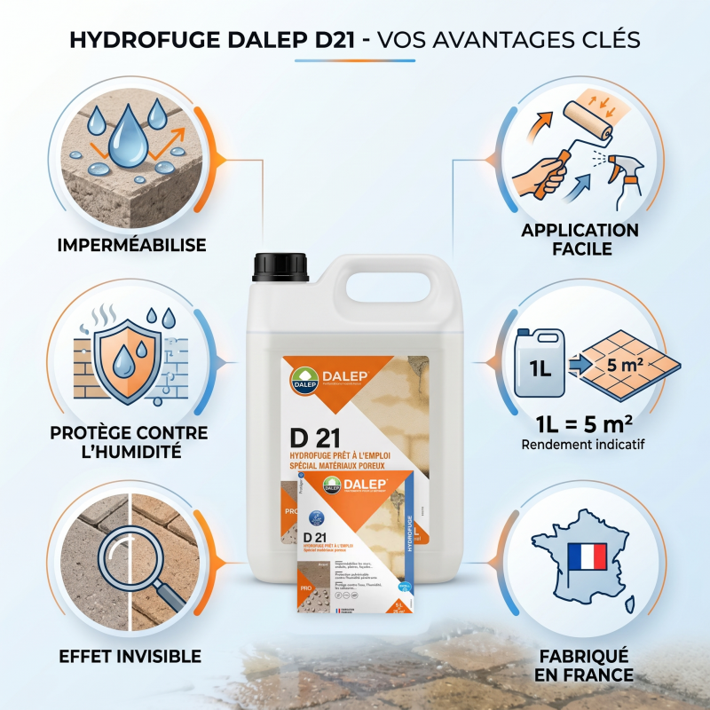Dalep Hydrofuge Dalep D21 prêt à l'emploi 5L spécial matériaux poreux Kobleo