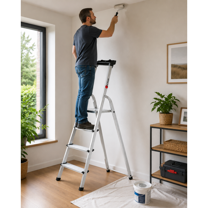 Escabeau 4 Marches en Aluminium Pliable Pro, Escalux