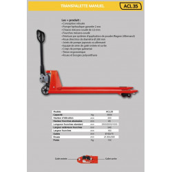 Stockman Transpalette manuel chassis mécano-soudé 3500Kg 2000x540mm ACL352000 V Kobleo