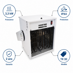 Sovelor Chauffage Electrique Mural Soufflant 3,3 kW, en Metal Etanche, Sovelor Kobleo