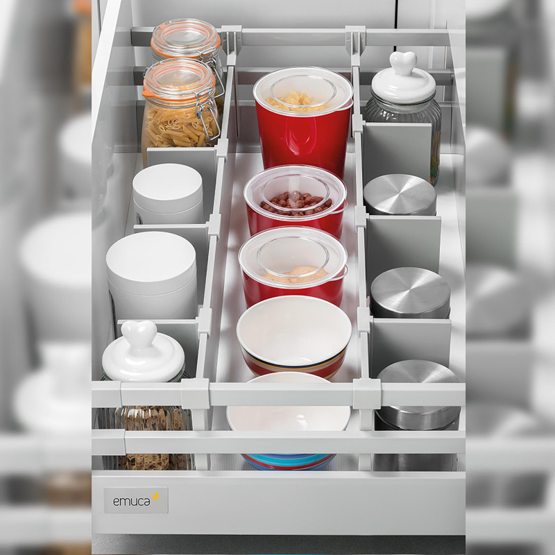 Emuca Kit tiroir cuisine Vantage-Q 204mm 450mm tringles amortie gris métalli Kobleo Emuca Kit tiroir cuisine Vantage-Q 204mm 450mm tringles amortie gris métalli Kobleo
