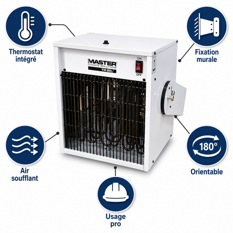 Sovelor Chauffage Electrique Mural Soufflant 9 kW Triphase, en Metal, Sovelor Kobleo