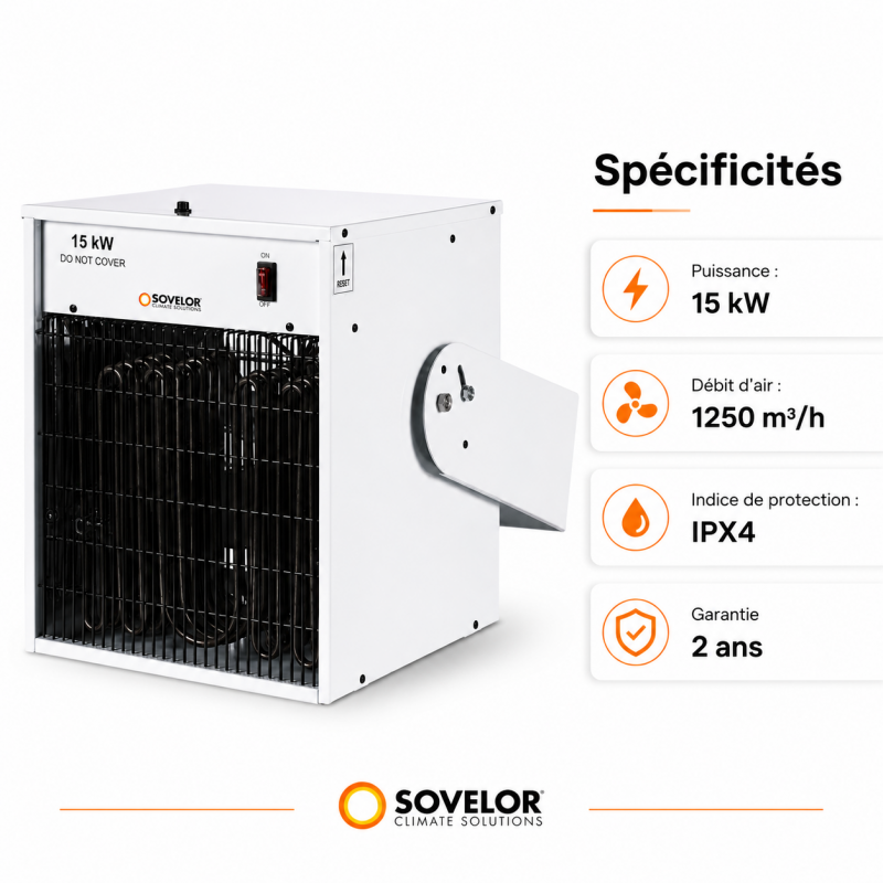 Sovelor Chauffage Electrique Mural 15 kW Triphase, en Metal Etanche, Sovelor Kobleo