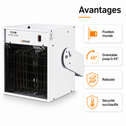 Sovelor Chauffage Electrique Mural 15 kW Triphase, en Metal Etanche, Sovelor Kobleo