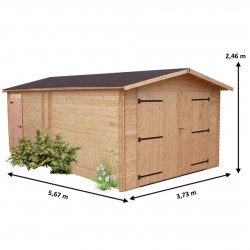 Habrita Foresta Garage en Bois Douglas Double Pente 20 m2 Madriers 28 mm, Foresta Kobleo