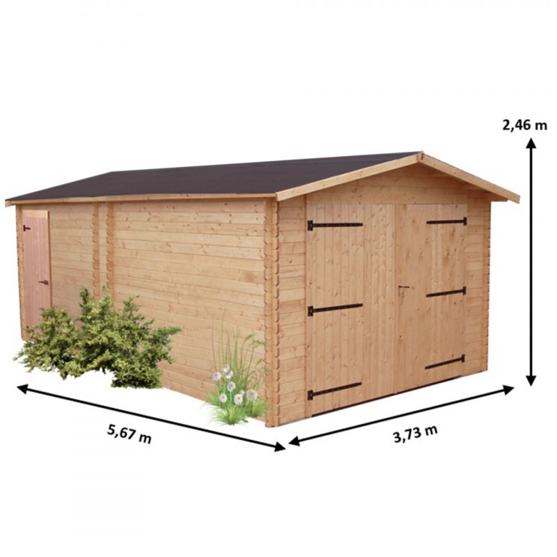 Habrita Foresta Garage en Bois Douglas Double Pente 20 m2 Madriers 28 mm, Foresta Kobleo