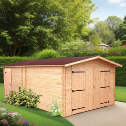 Habrita Foresta Garage en Bois Douglas Double Pente 20 m2 Madriers 28 mm, Foresta Kobleo