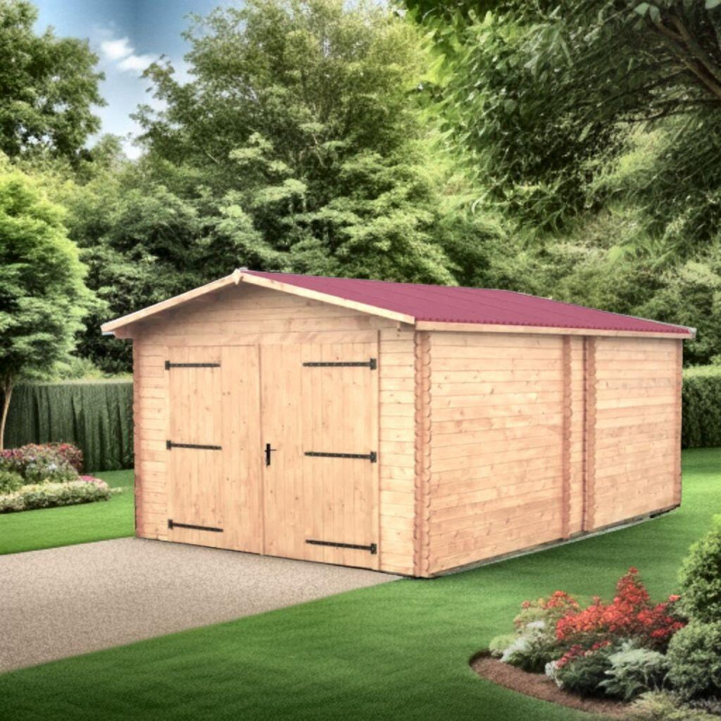 Habrita Foresta Garage en Bois Douglas Double Pente 20 m2 Madriers 28 mm, Foresta Kobleo