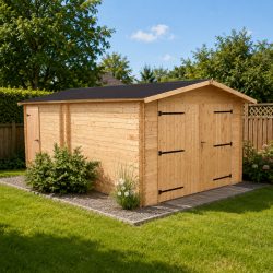 Habrita Foresta Garage en Bois Douglas Double Pente 20 m2 Madriers 28 mm, Foresta Kobleo
