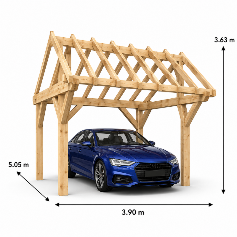 Habrita Foresta Carport en Bois Asymetrique Double Pente 19,7 m2 Sapin Nord, Foresta Kobleo