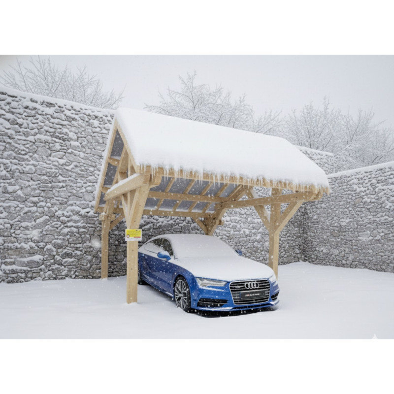 Habrita Foresta Carport en Bois Asymetrique Double Pente 19,7 m2 Sapin Nord, Foresta Kobleo