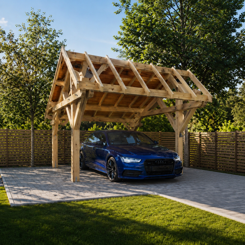 Habrita Foresta Carport en Bois Asymetrique Double Pente 19,7 m2 Sapin Nord, Foresta Kobleo
