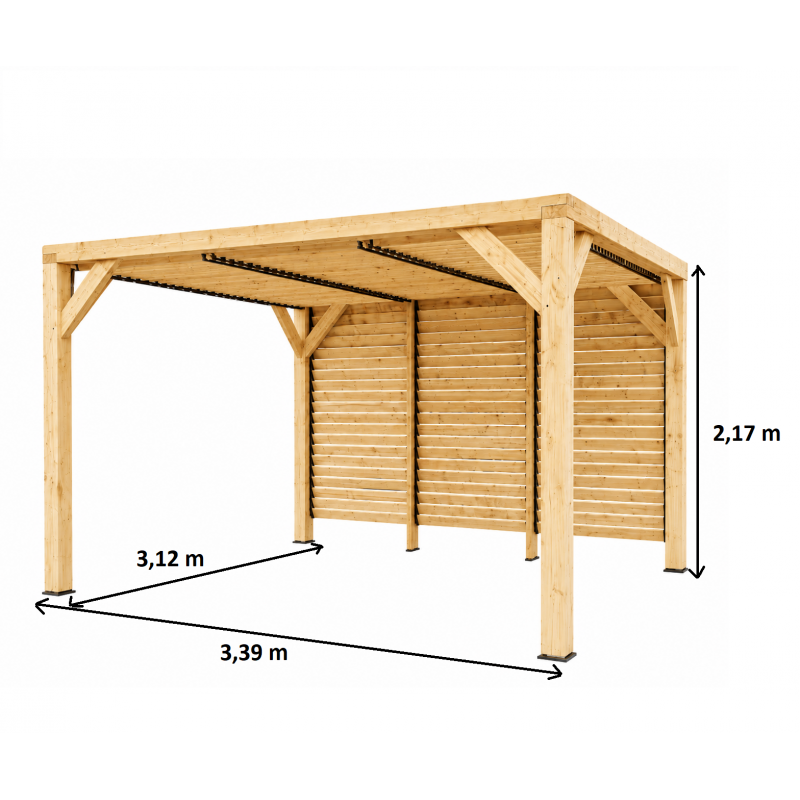 Habrita Foresta Auvent en Bois Lamelle Colle 10 m2 Ventelles Toit et Paroi, Foresta Kobleo