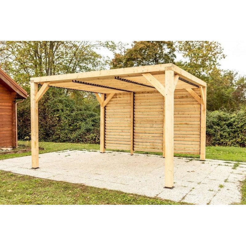 Habrita Foresta Auvent en Bois Lamelle Colle 10 m2 Ventelles Toit et Paroi, Foresta Kobleo