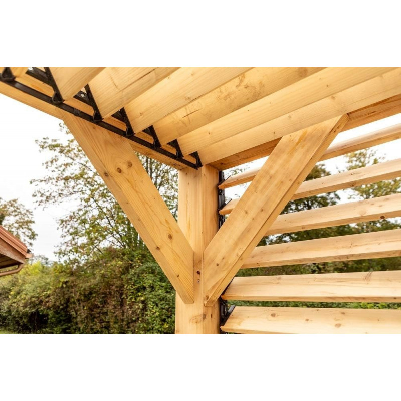 Habrita Foresta Auvent en Bois Lamelle Colle 10 m2 Ventelles Toit et Paroi, Foresta Kobleo