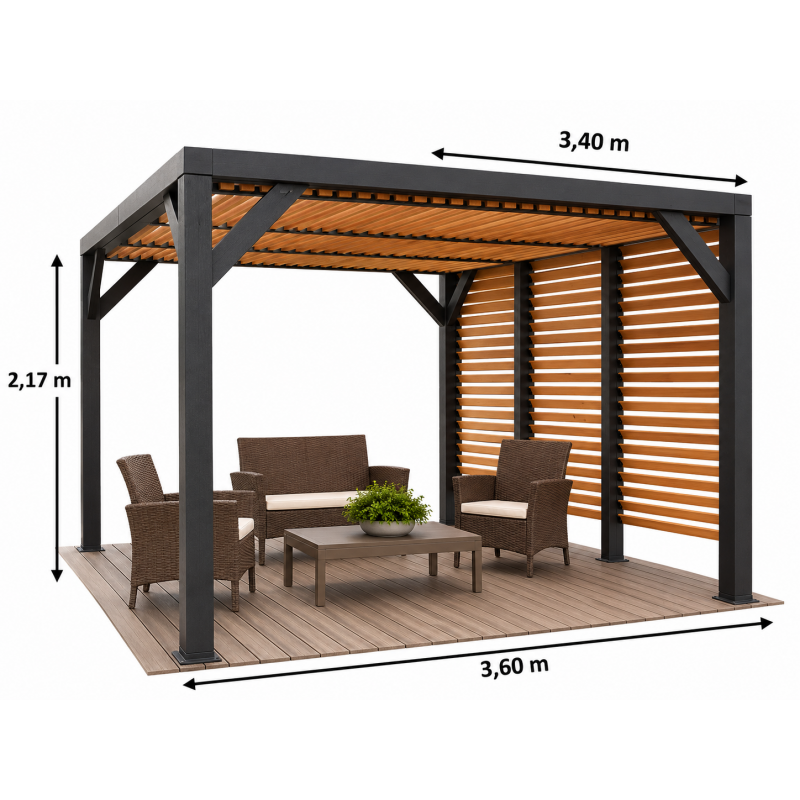 Habrita Foresta Auvent en Bois Lamelle Colle 12,20 m2 Ventelles Toit et Paroi, Foresta Kobleo